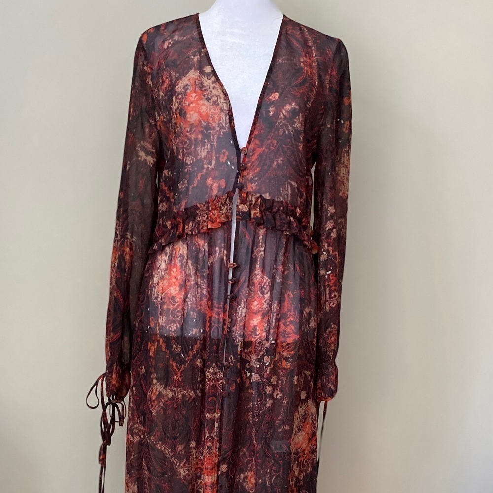 INTERMIX Red and Black Maxi Dress Paisley Transparent Medium - Picture 2 of 9